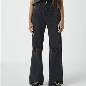 pull & bear black 90s wide leg distressed jeans